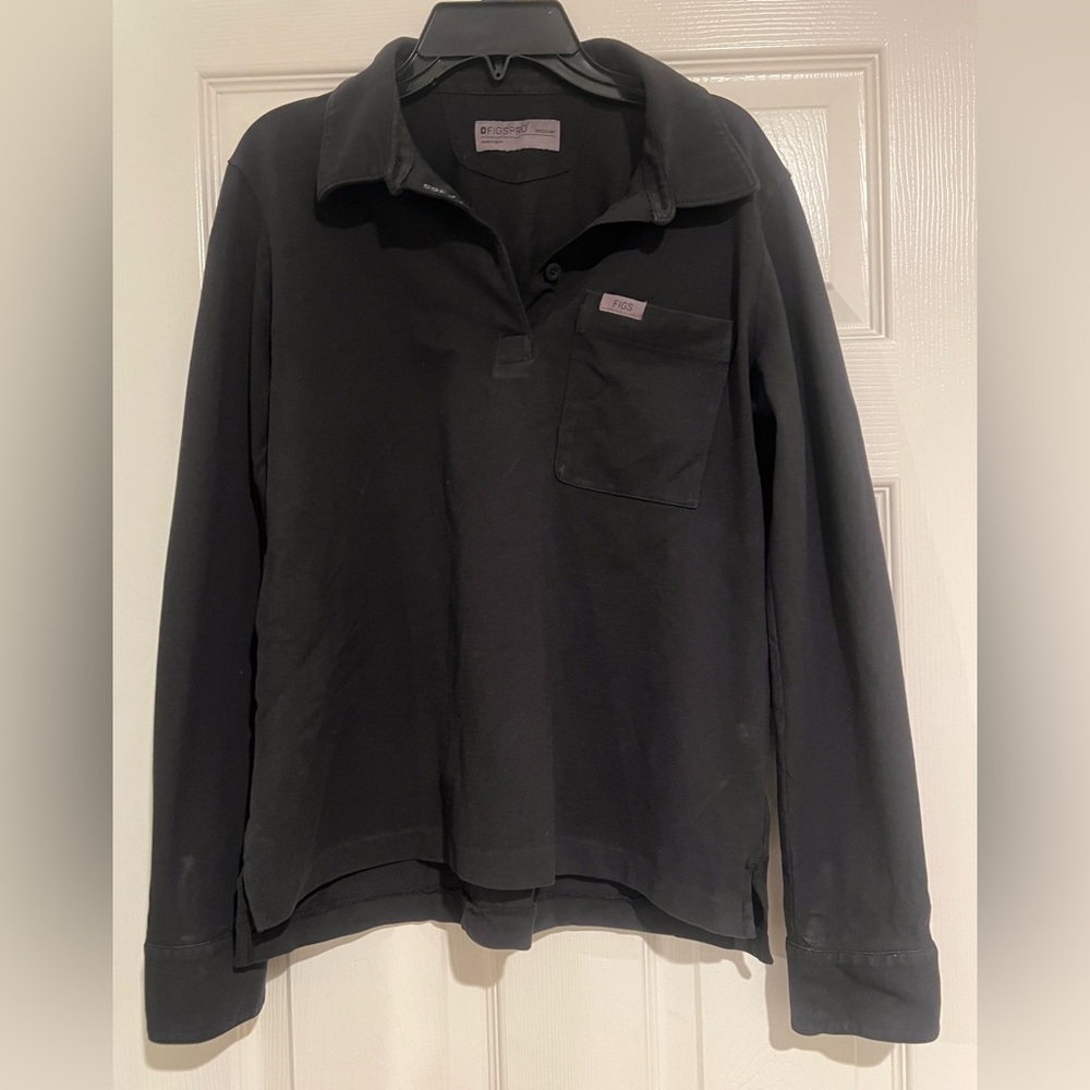 Figs Black Polo Shirt with Collared Neckline
